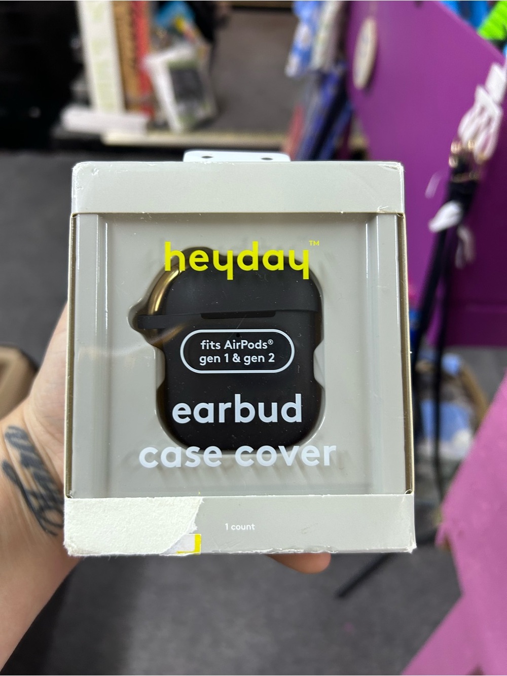 heyday Black Earbud Case Cover with Gold Carabiner